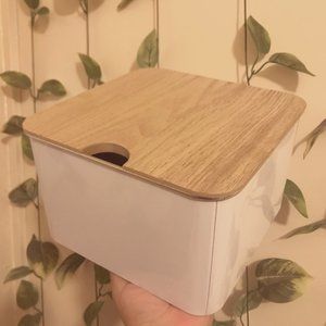 SET OF 2 metal bin with wooden lid